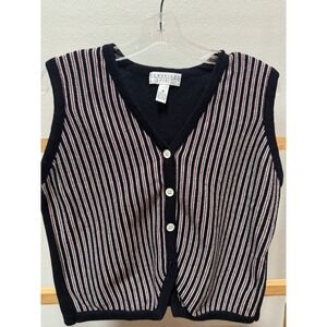 Cambridge Spirit Striped Button Front Sweater Vest Navy White Red Y2K‎ Preppy